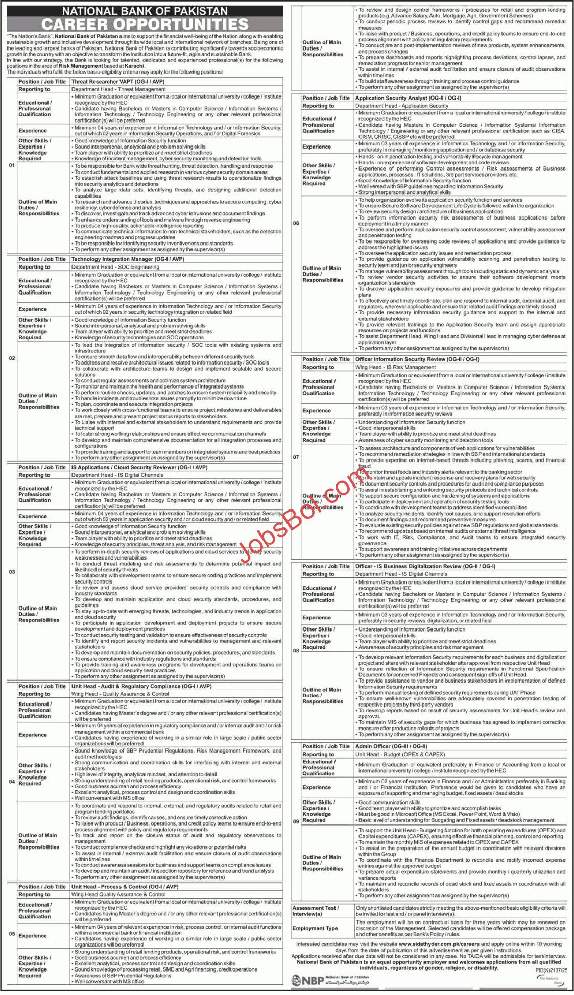 National Bank of Pakistan Jobs 2025 