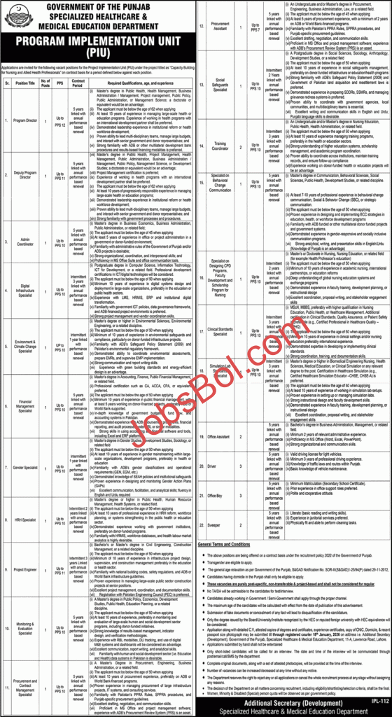 Specialized Healthcare and Medical Education Department Punjab Jobs 2026