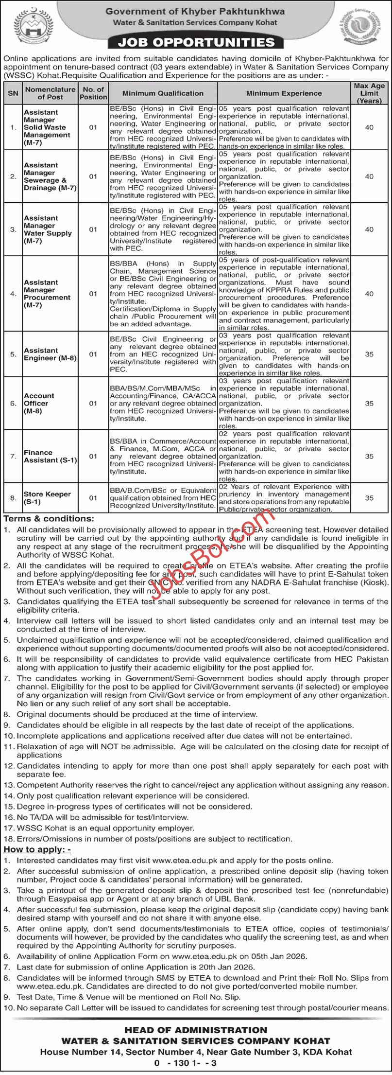 Water and Sanitation Services Company Kohat Jobs 2026 