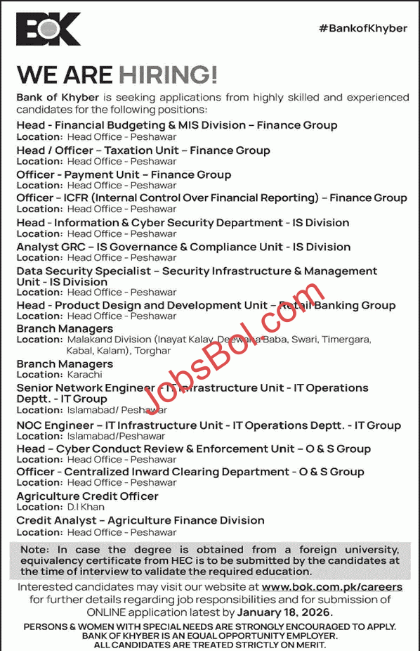 Bank of Khyber Jobs 2026